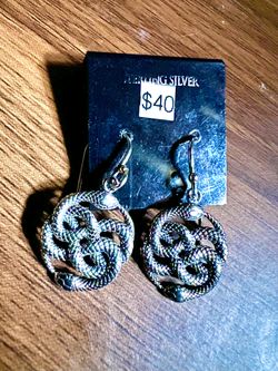 Sterling Silver .925 Ouroboros Dangle Snake Earrings Brand New