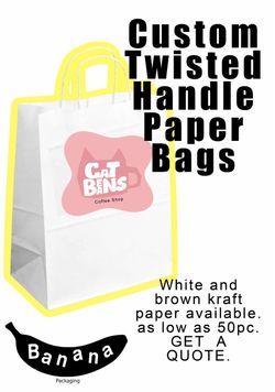 Custom Logo Paper Bags - Twisted Handle - 50pc MIN - Cafe, Retail, Boutique