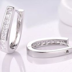 18k White GOLD FILLED Channel Set Crystal Oval Hoop earrings 