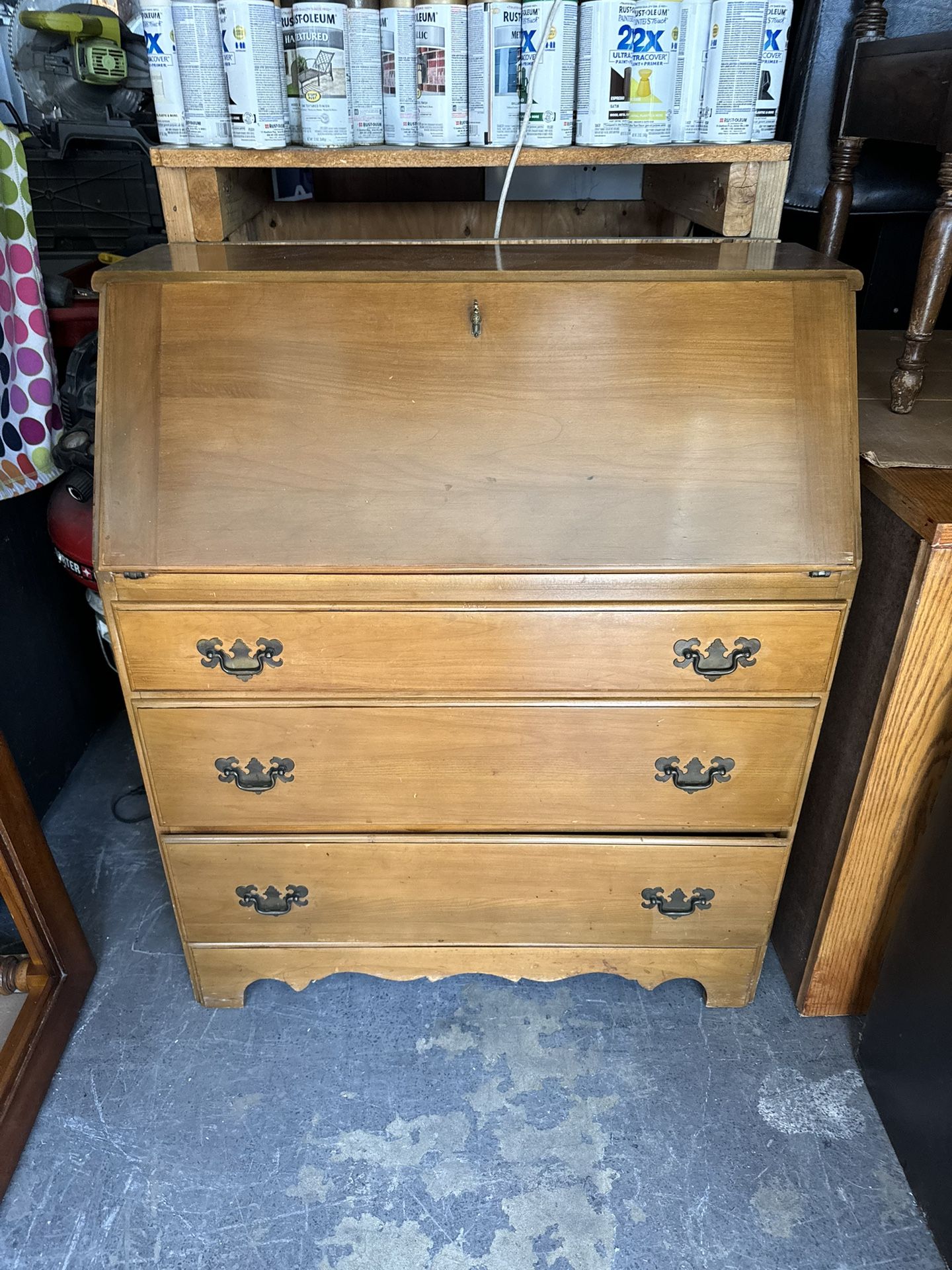 Antique / vintage solid wood secretary desk with three drawer dresser 16 1/2deep x 32 1/2 L x 40 H . 
