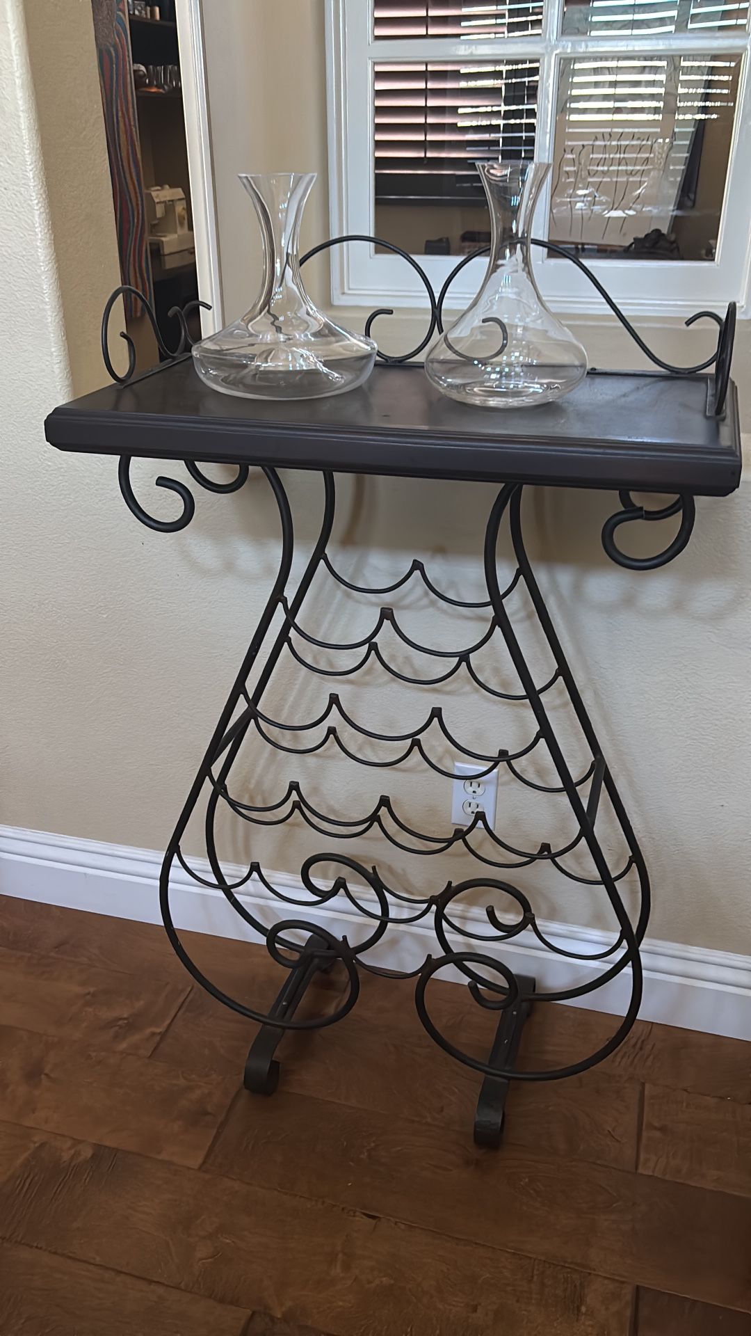 Wine Rack , Solid Wood With Hand Made Iron , Made In Mexico