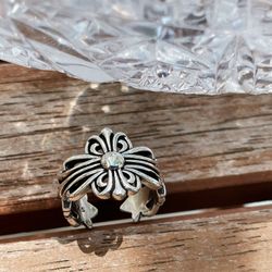 Cute Vintage punk simple personality adjustable S925silver ring INS style Flower Rings