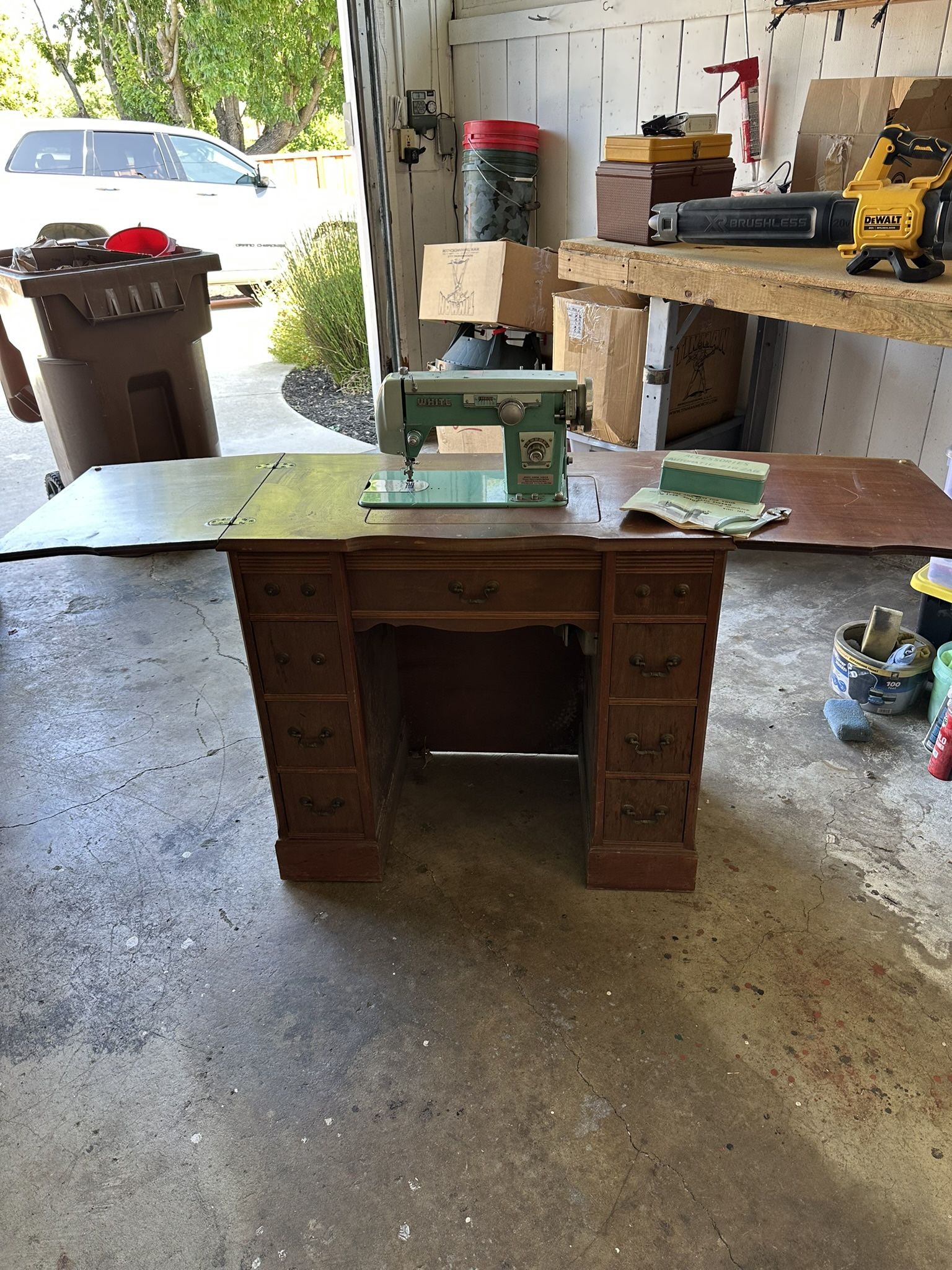Vintage White Zigzag Sewing Machine Model 3954 with Cabinet & Manual