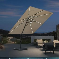 10 x 10 Beige Cantilever Umbrella W/ LED (Base Not Included)