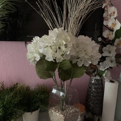 Clear Glass Vase With Faux Flower Arrangement 