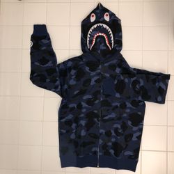Bape Blue Camo Full Zip Shark Hoodie Size L 2XL and XL