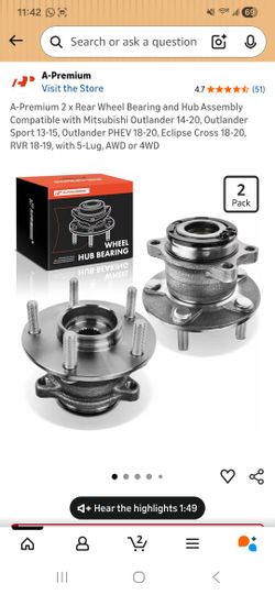 A-Premium 2 x Rear Wheel Bearing and Hub Assembly Compatible with Mitsubishi Outlander 14-20, Outlander Sport 13-15, Outlander PHEV 18-20, Eclipse Cro