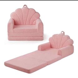 Pink Kids Couch, 2-in-1 Soft Toddler Couch Fold Out, Toddler Chair