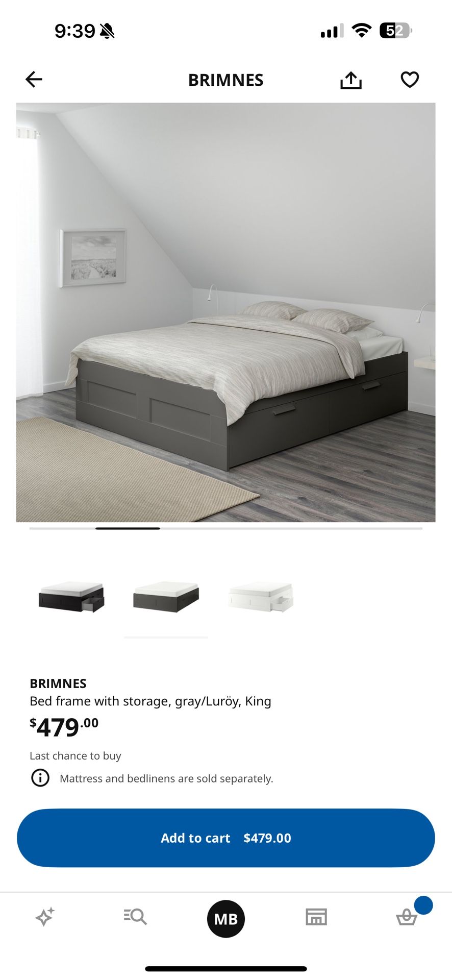 BRIMNES King Bed Frame With Storage Draws 