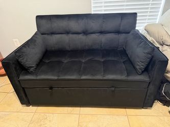 Black Velvet Pull-Out Sleeper Loveseat