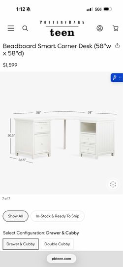 Pottery barn teen corner white off white desk in great condition