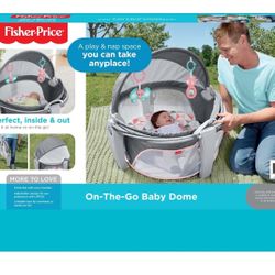 Fisher-Price Portable Bassinet On-The-Go Baby Dome, Travel Play Space with Developmental Newborn Toy