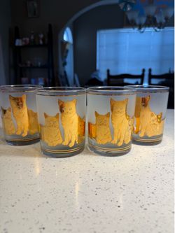 Vintage Culver 22K Gold Cats Frosted Rocks Glasses – Set of 4 – Mid Century Cocktail Barware