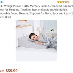 Wedge Pillow, 100% Memory Foam Orthopedic Support Pillow for Sleeping, Reading, Rest or Elevation Acid Reflux, Removable Cover, Elevated Support for
