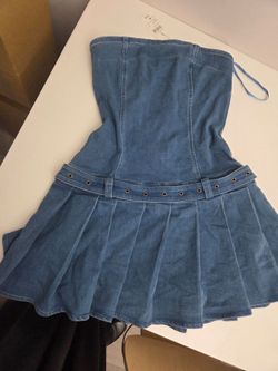Windsor Denim Medium Strapless Mini Dress with Belt