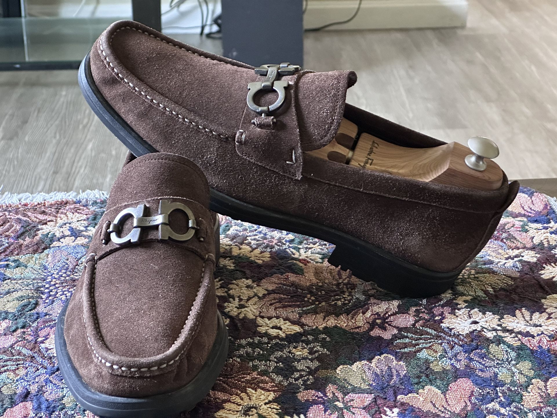Salvatore Ferragamo Men\'s Suede Loafers in Cognac Brown with Silver Bit Ferragamo Men main image 2