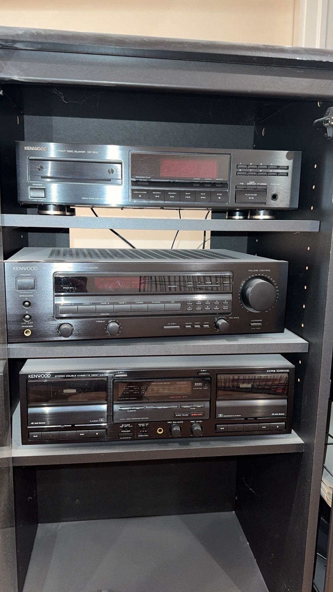 Kenwood Disc Player, Stereo Receiver, and Stereo Double Cassette Deck. With 2 EPI Speakers