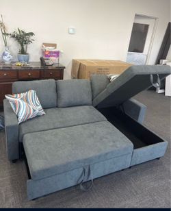 Gray microfiber sectional sleeper sofa couch