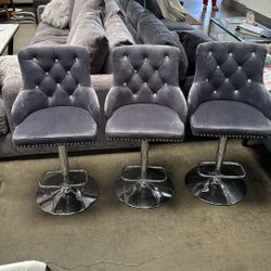 Each Bar Stool for $ 99 Tufted Gray Bar Stool Set – Elegant & Comfortable 