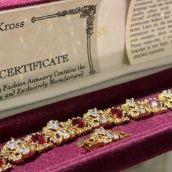 Camrose & Kross Jackie Kennedy Style Bracelet Red Clear Stones Gold Tone