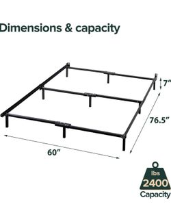 Compack Metal Bed Frame, 7 Inch Support for Box Spring and Mattress Set, Black, Queen