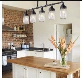 Tochic 5 Light Rustic Mason Jar Kitchen Island Pendant Light