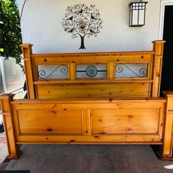 Rustic solid pine wood cal king bed frame
