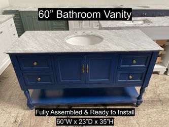 60" Bathroom Vanity with Carrara Marble Countertop & Solid Wood & Plywood Cabinet #1937