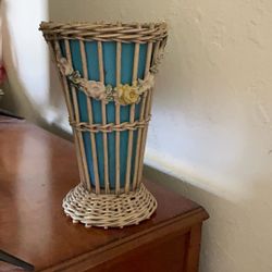 Rare Victorian, Antique Flower Basket, Jesso Flowers  Wicker