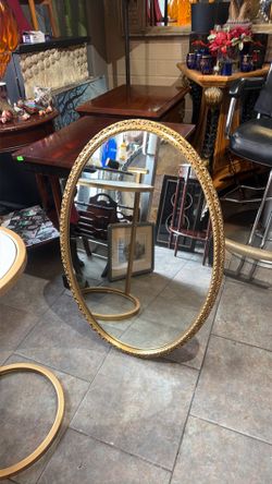 Antique, solid wood, gold oval mirror