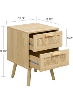 Nightstand, End Table, Side Table with 2 Hand Made Rattan