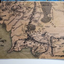 XL 14 X 23.5" Middle Earth Brown Map Lord Of The Rings Desk Mat Gaming Mouse Pad Open Package. The image shows an XL mouse pad featuring a map of Midd