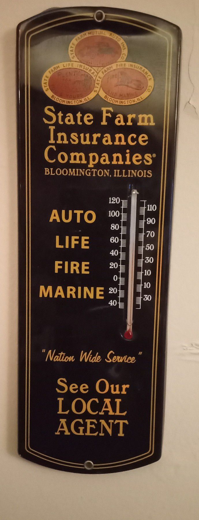 Retro State Farm Enamel Tin Thermometer 