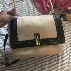 Emma Fox Cream & Black Leather Satchel – Chic, Spacious, Great Condition 