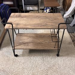 Rectangular Wooden Top Serving Cart with Rustic Oak Shelf