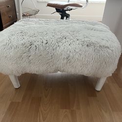 White Fur Ottoman 