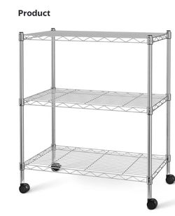 3-Tier Heavy Duty Rolling Wire Shelving Rack – 24” x 14” x 30” Chrome Storage Cart