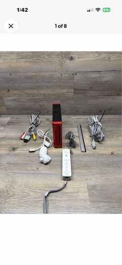 RED WII CONSOLE Bundle Nunchuk Wii remote cables