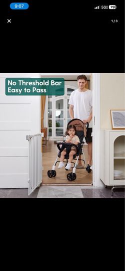 Babelio Baby Gate for Stairs, Kitchen & Doorways, 26-43" W 28" H No Bottom Bar| Easy Installation| One-Handed Operation| Auto-Close| Hardware Mount (D