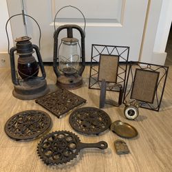 Antique Lanterns, Flat Cast Iron, 4 Stand, 2 Picture Frame… - $150