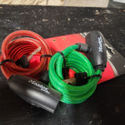 2 Master Lock Cable Locks with Keys – Red & Green Bike/Scooter Locks
