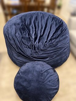 Navy Blue Velvet Bean Bag Chair with Ottoman