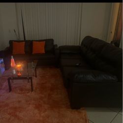 Brwon Leather Sectional + Sofa 2 pcs