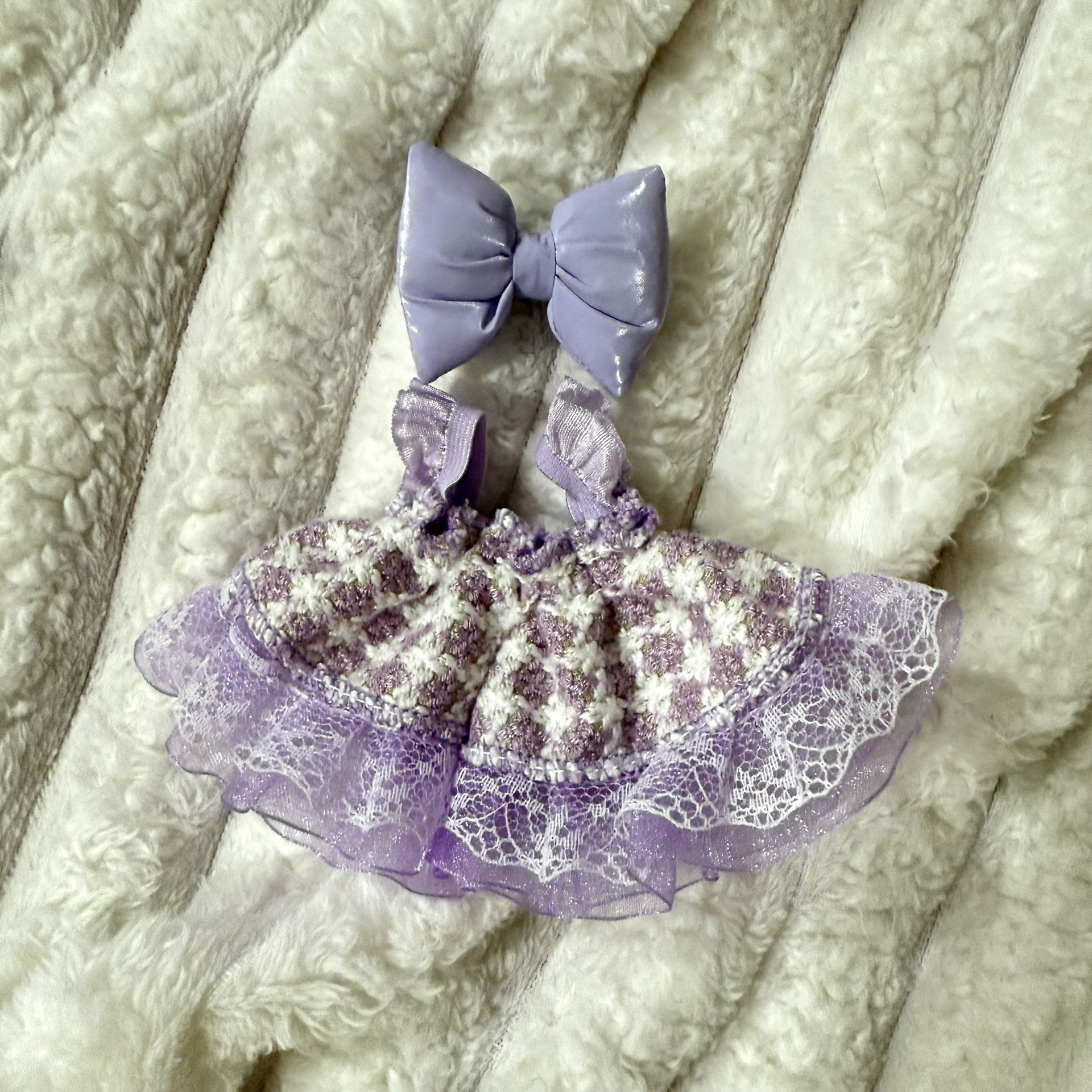 π Brand New Doll Dress Outfit with Matching Bow β Purple Lace Set π