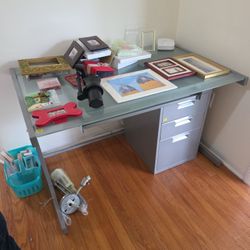 Modern Glass Desk W Cabinet