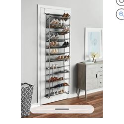Mainstays 12-Tier Over The Door Shoe Rack, Metal, Gray