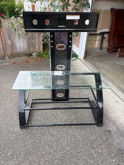 Black Glass and Metal TV Stand