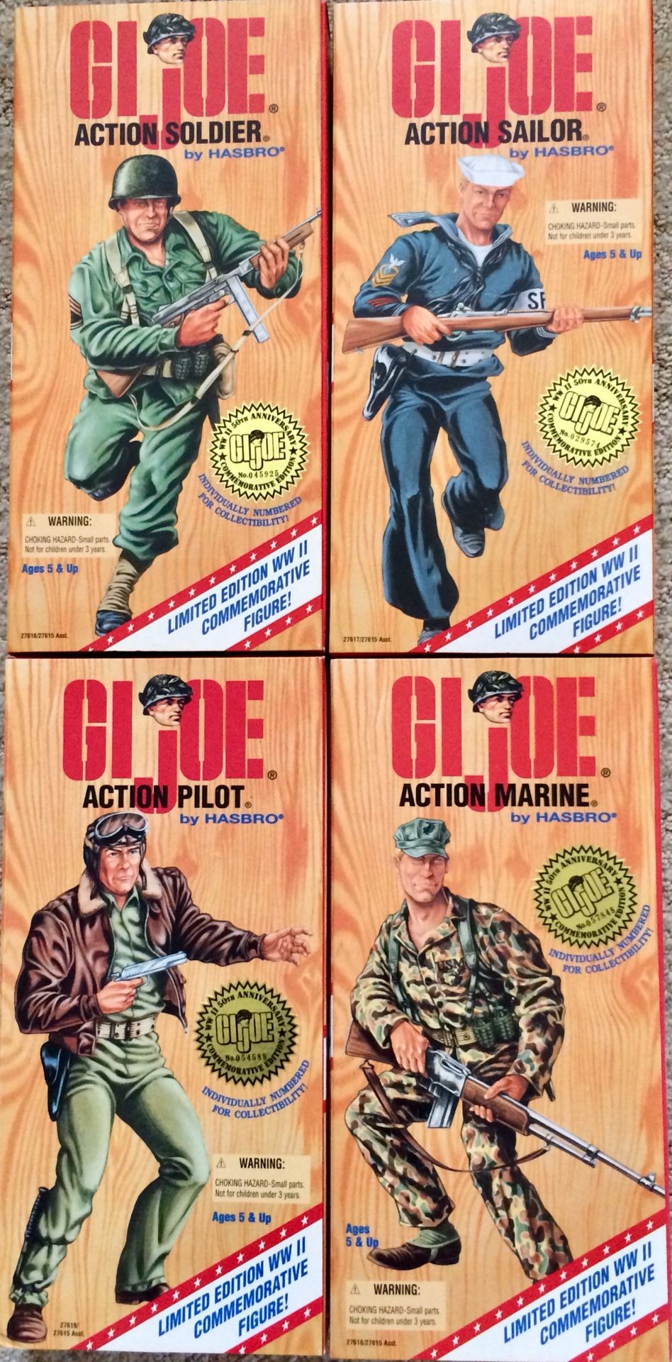 4 Mint 1995 G.I. Joe Action Figures WWII Anniversary Numbered Collectors Edition
