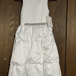 NWT Girls White Flower Girl Dress Size Age 12 Runs A Little Smaller 