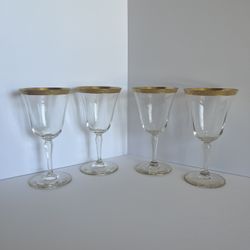 Vintage Gold Metal Rimmed Glass Set - 4pc 